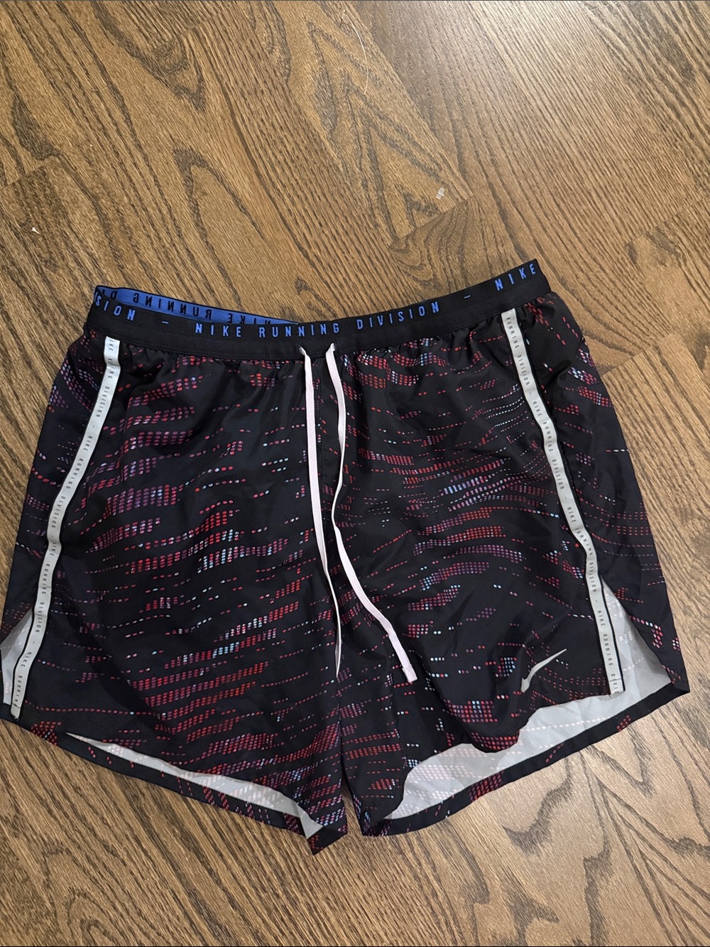 Nike Black Running Shorts with Red and Blue Dot Pattern